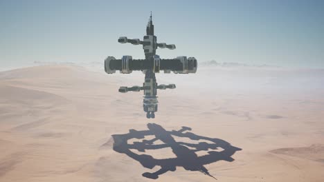 Außerirdisches-Raumschiff-Rotiert-über-Der-Wüste